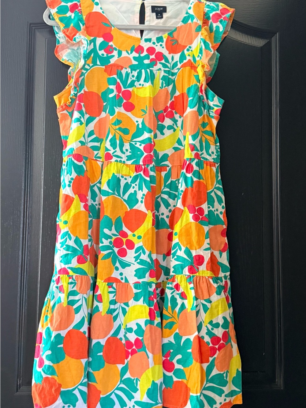 J. Crew Girls' Fruit-Print Ruffle Sleeve Dress in Orange, Yellow, Teal, Pink